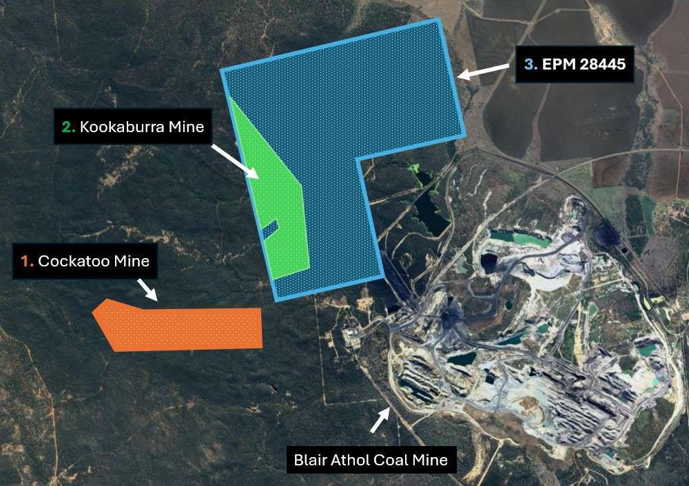 Map highlighting the proposed location of the mine, marked clearly for reference.